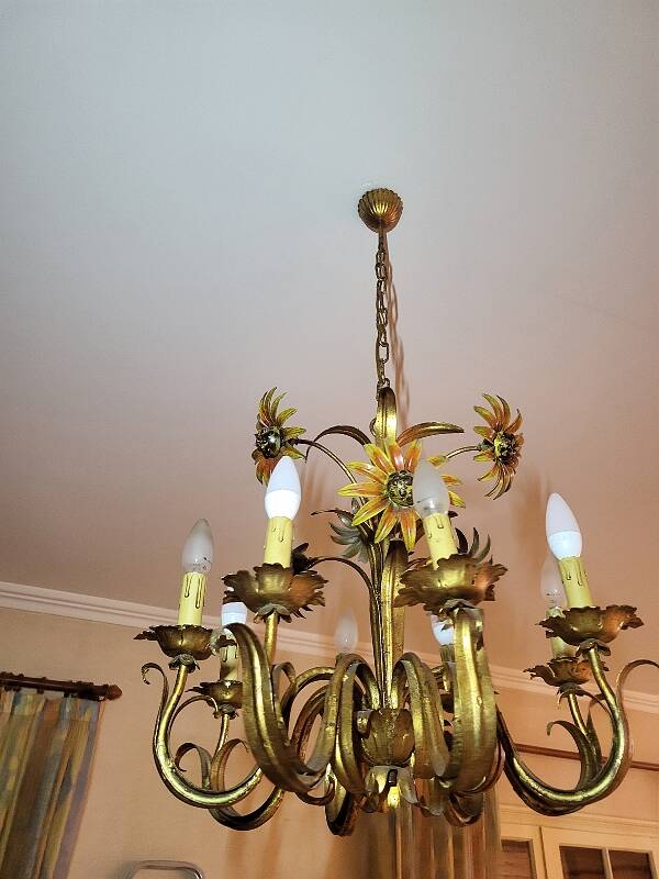 Set of painted metal chandeliers with flower decor