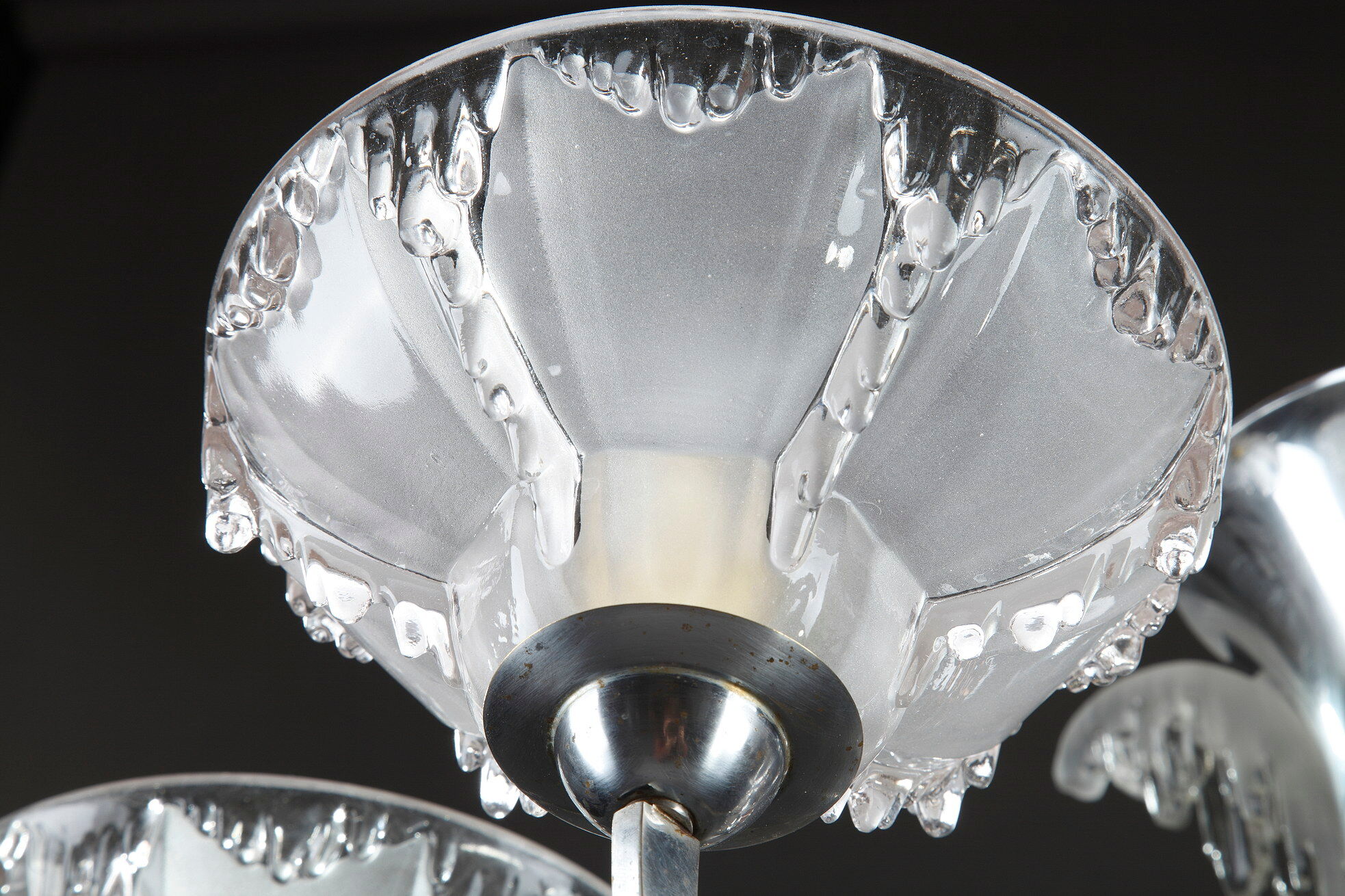 Art Deco chandelier in nickel-plated metal and copper