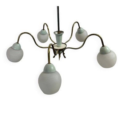 lustre vintage 'doré' / suspension avec accent bleu menthe