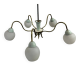 vintage 'gold' chandelier / pendant with mint blue accent