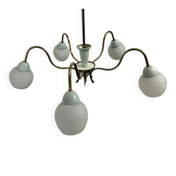 vintage 'gold' chandelier / pendant with mint blue accent