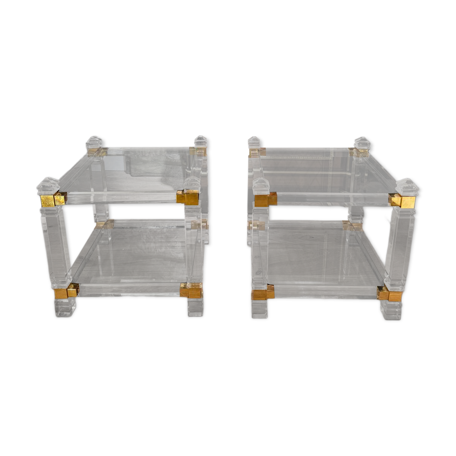 Pair of side tables from the 20th century in plexiglass and glass.