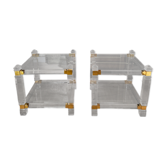 Pair of side tables from the 20th century in plexiglass and glass.