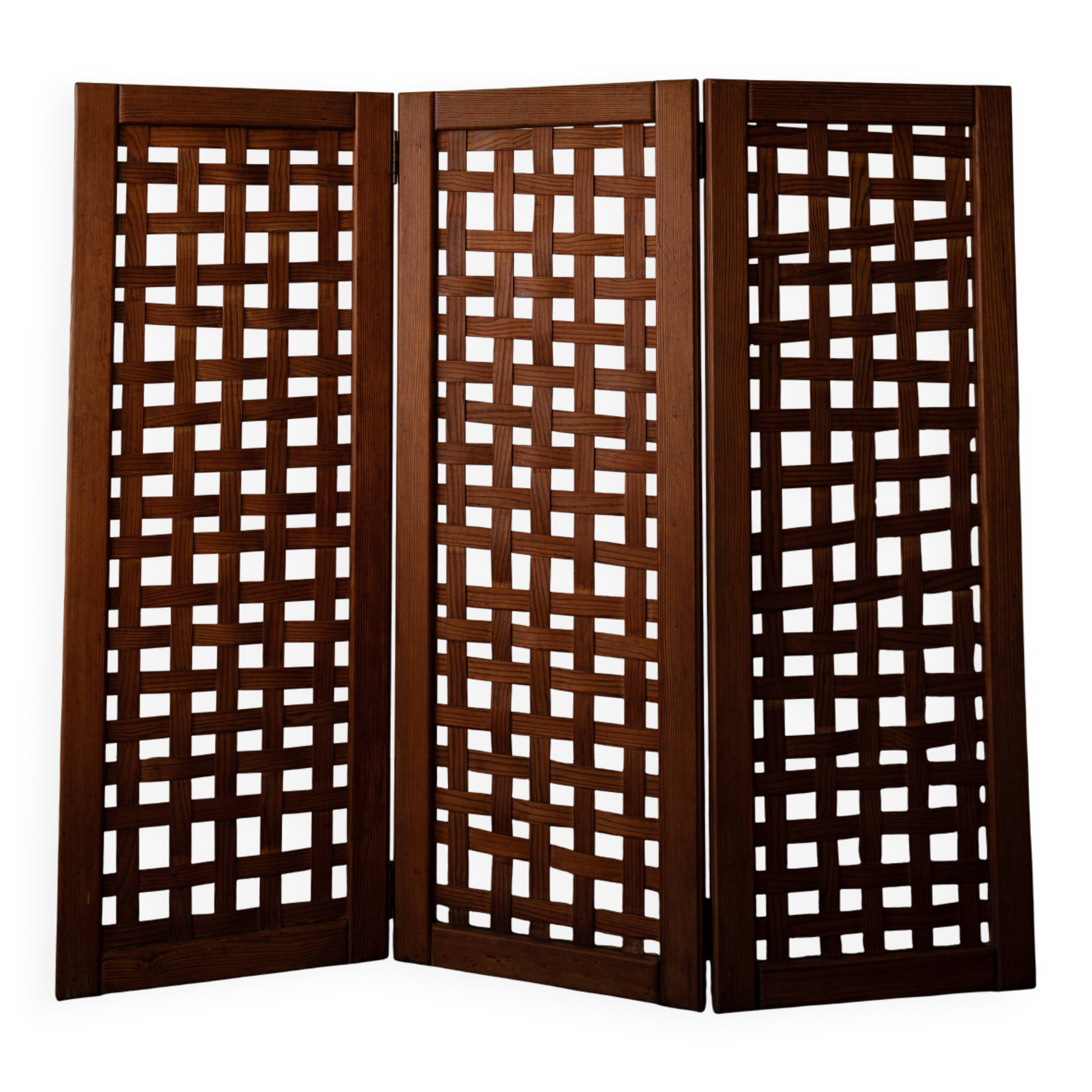 Paravent vintage en bois à 3 panneaux ajourés · Paravent pliant en pin (135 cm)