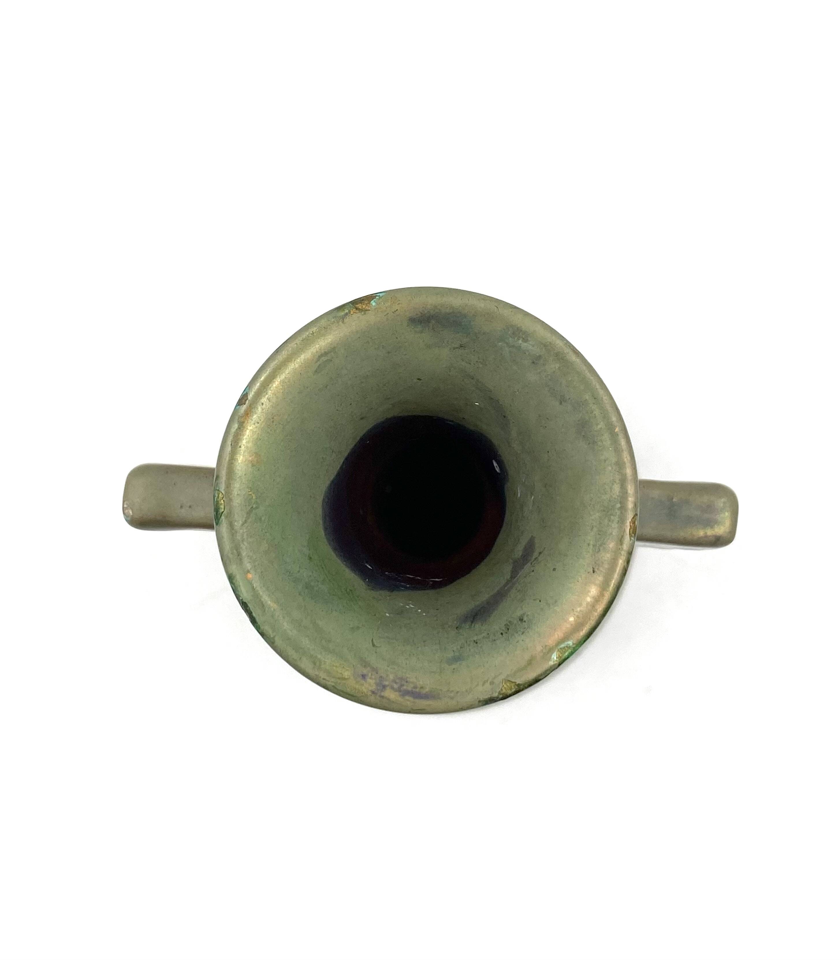 Art Deco green iridescent vase, Montieres France 1930s