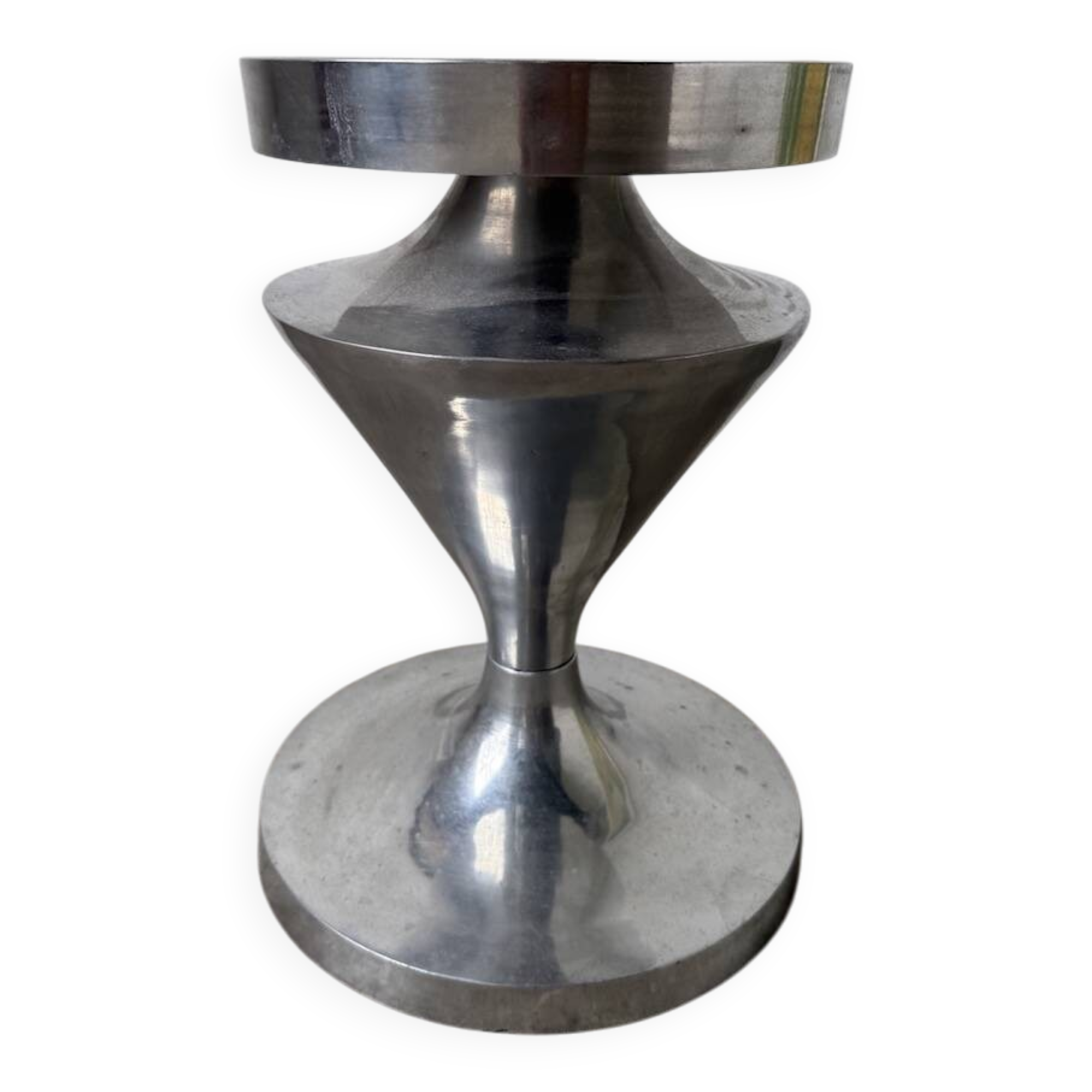 Brushed stainless steel console pedestal 1970