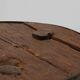 Brutalist French 1850s solid oak tripod stools with metal rim, set of 4
