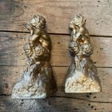 2 Seated satyr sculptures in cast bronze