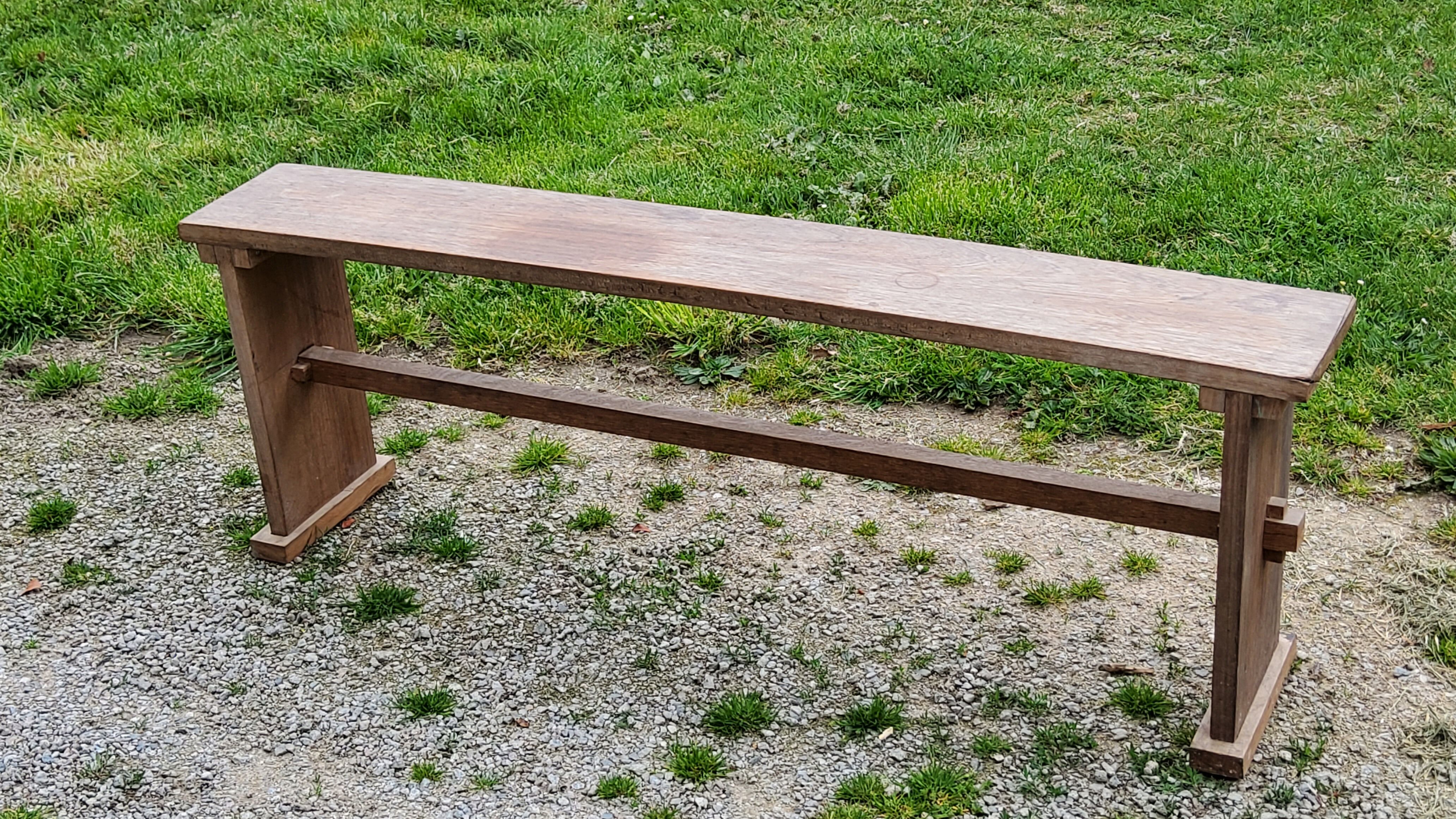 Brutalist antique bench in solid mahogany and solid oak
