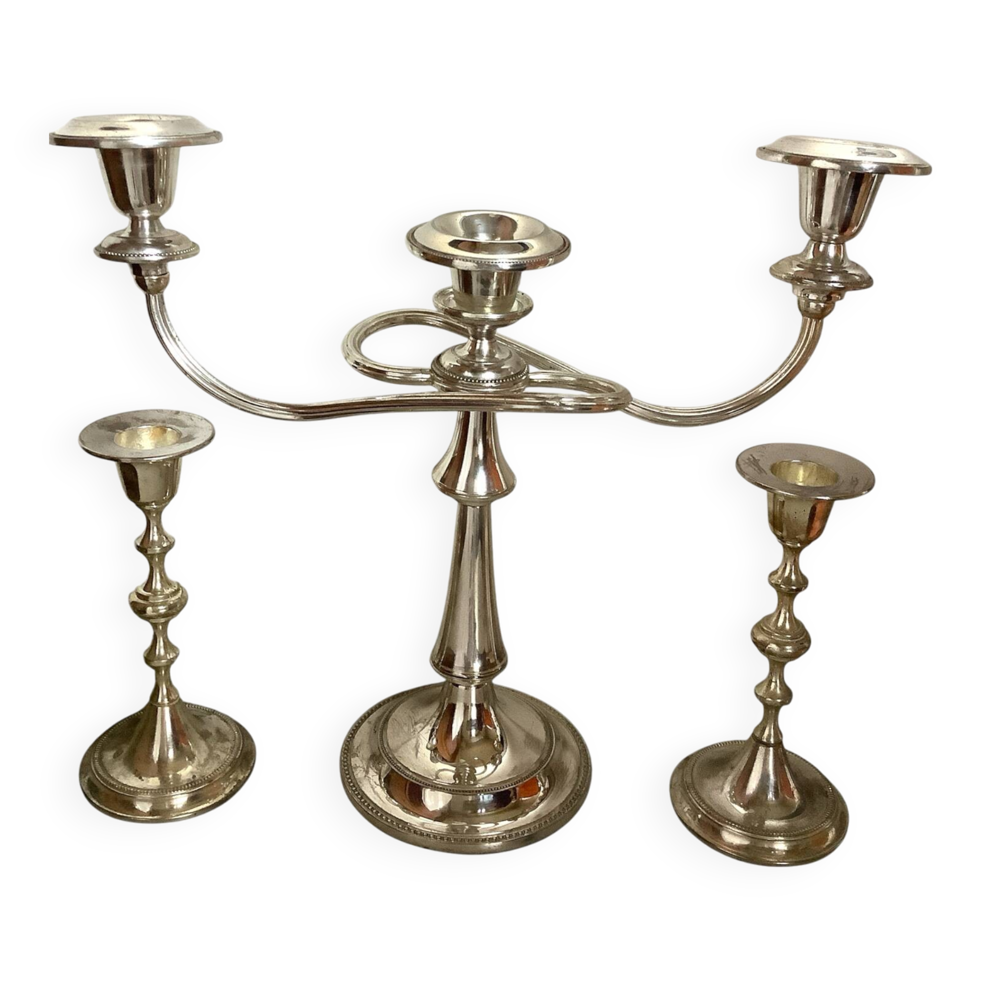 Silver Metal Candelabra - Set of 3 Elegant Pieces