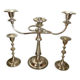 Silver Metal Candelabra - Set of 3 Elegant Pieces