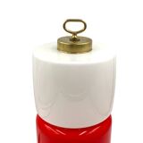 Space Age Red and white glass cylindrical table lamp, Italy 1970s