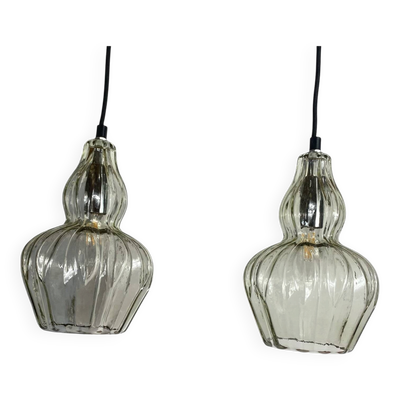 Paire de suspensions anciennes lustre en verre transparent