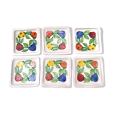 Set of Six Vintage Square Hand-Crafted Earthenware Plates by De Simone, Italy