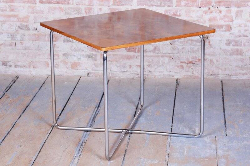 Bauhaus Table in Caucasian Walnut & Chrome attributed to Robert Slezák, Czech, 1930s