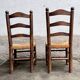 Pair of vintage Brutalist chairs made of wood and straw