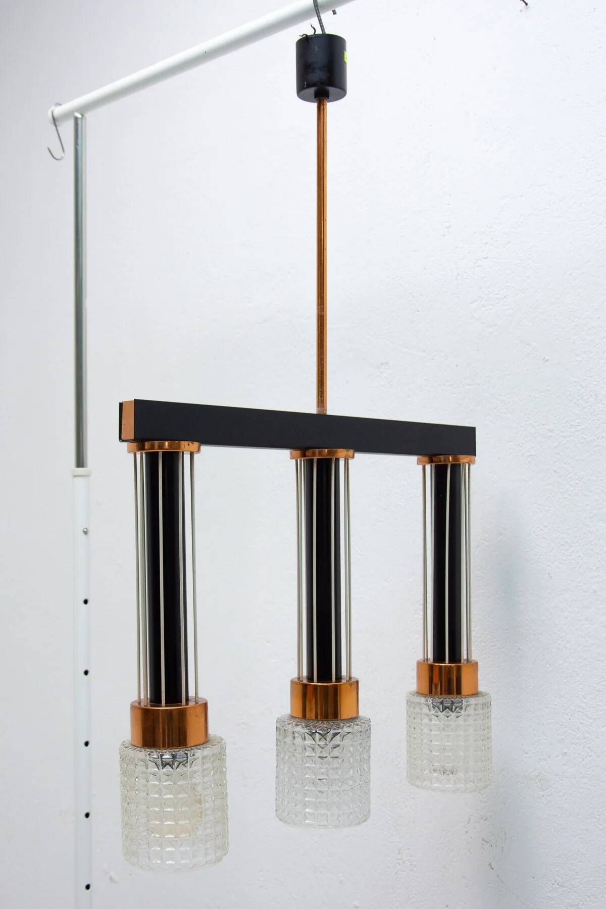 Czechoslovak brutalist light fixture, mid-century ceiling lighting, 1970s
