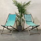 Set of 2 blue sun loungers