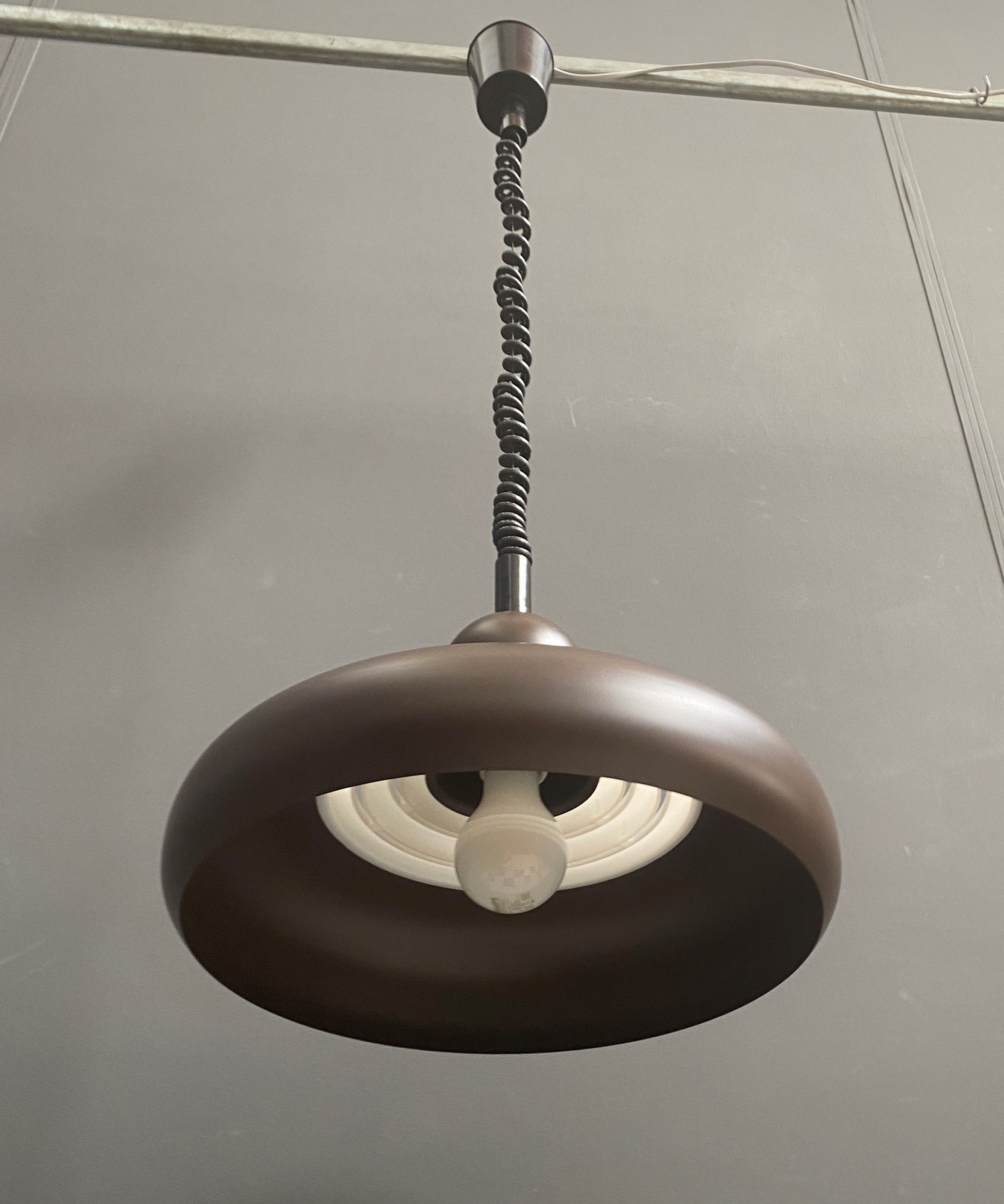 Knud Christensen pendant lamp model UFO in Brown metal, and white plastic 1970s