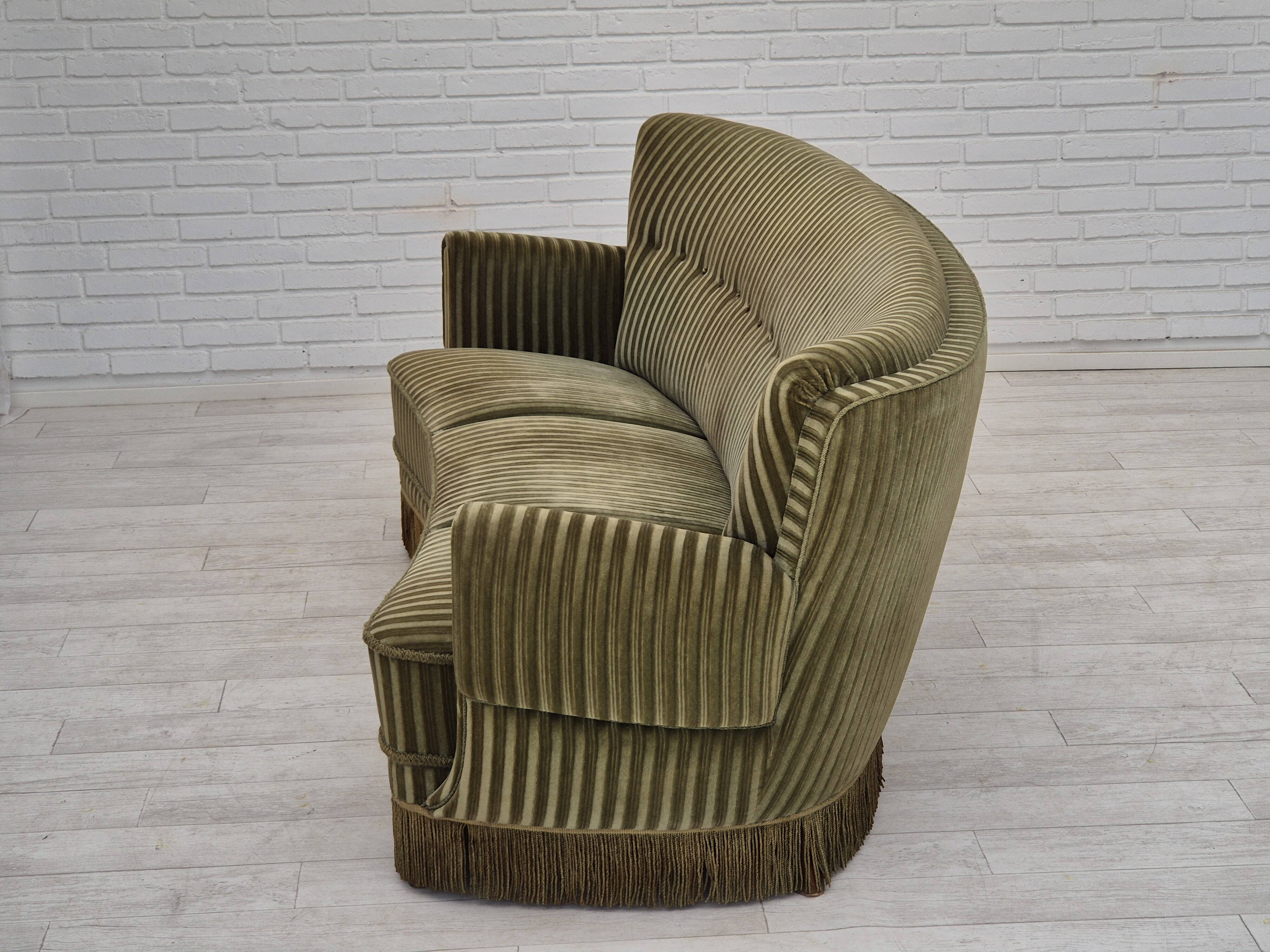 1960s, Danish 3-seater "Banan" sofa, original green velour.