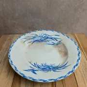 Compotier sur pied bas Terre de fer HB Choisy-le-Roi – Décor oiseaux bleu