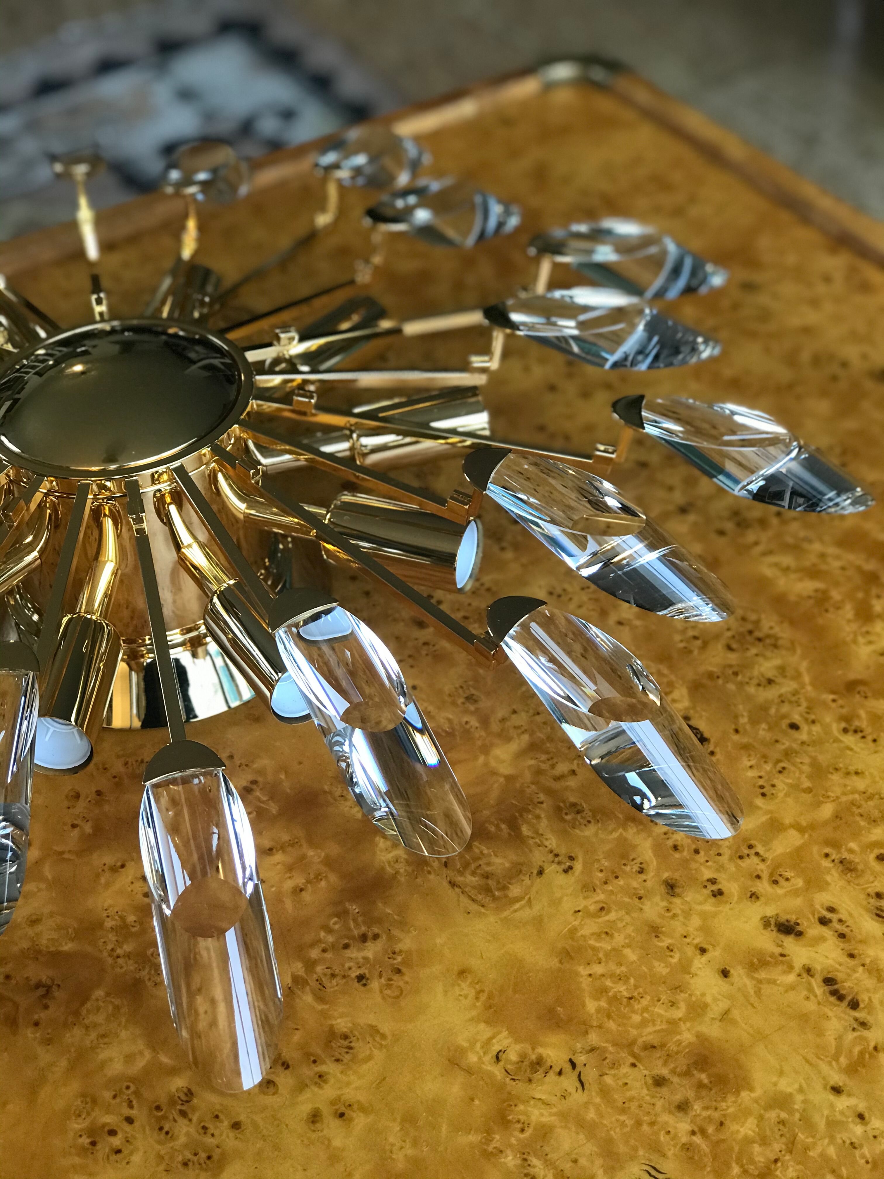 Ceiling lamp sun brass and crystal