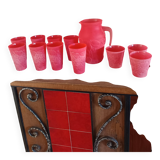 Cervé vintage red frosted glass orangeade set with fruit decoration