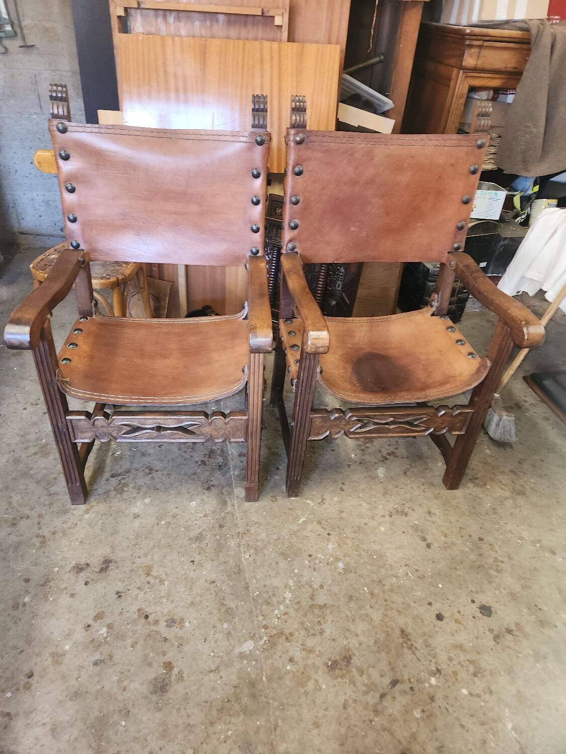 Pair of leather armchairs 19th century
