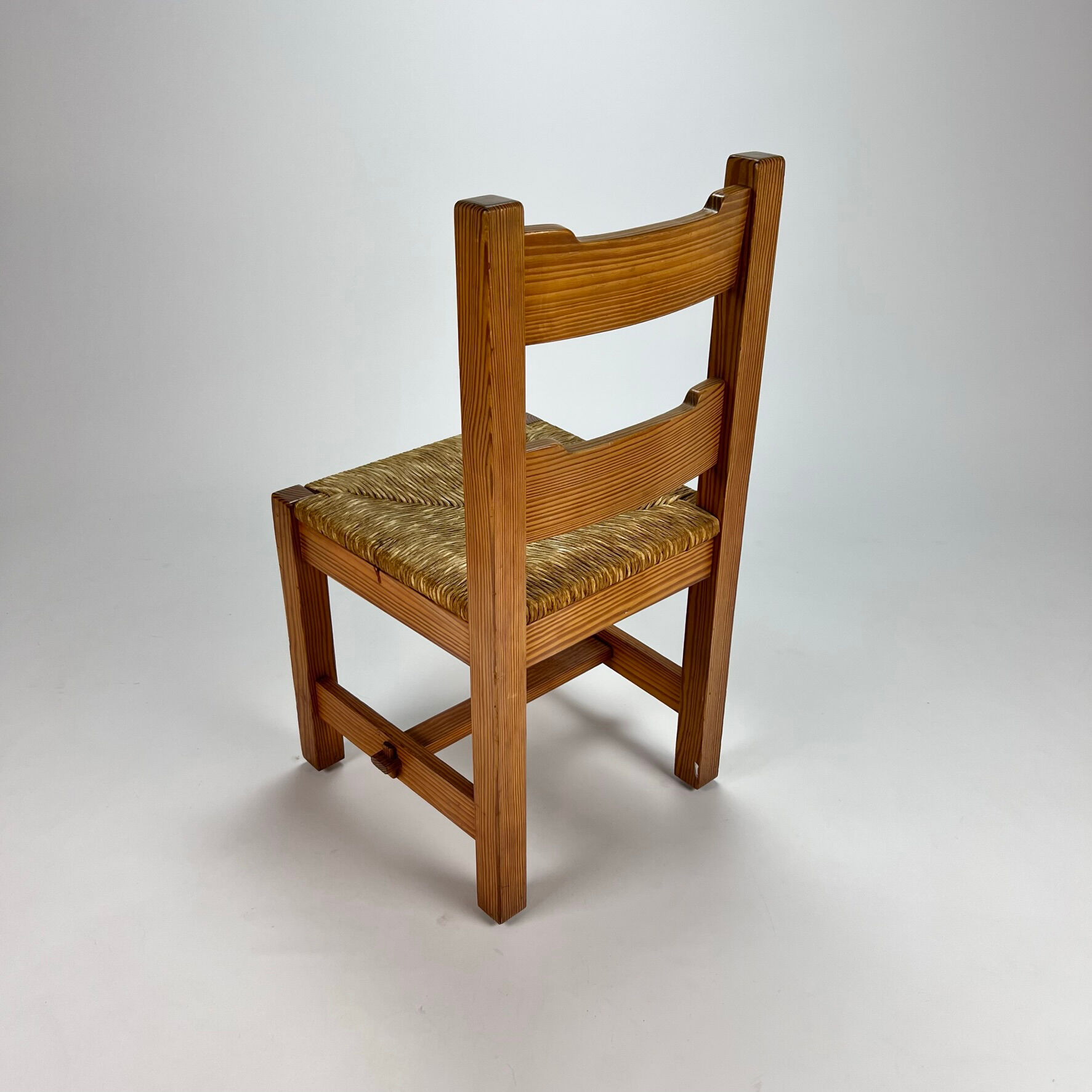 Mid century pine and rush dining chairs, set of 6, 1960s