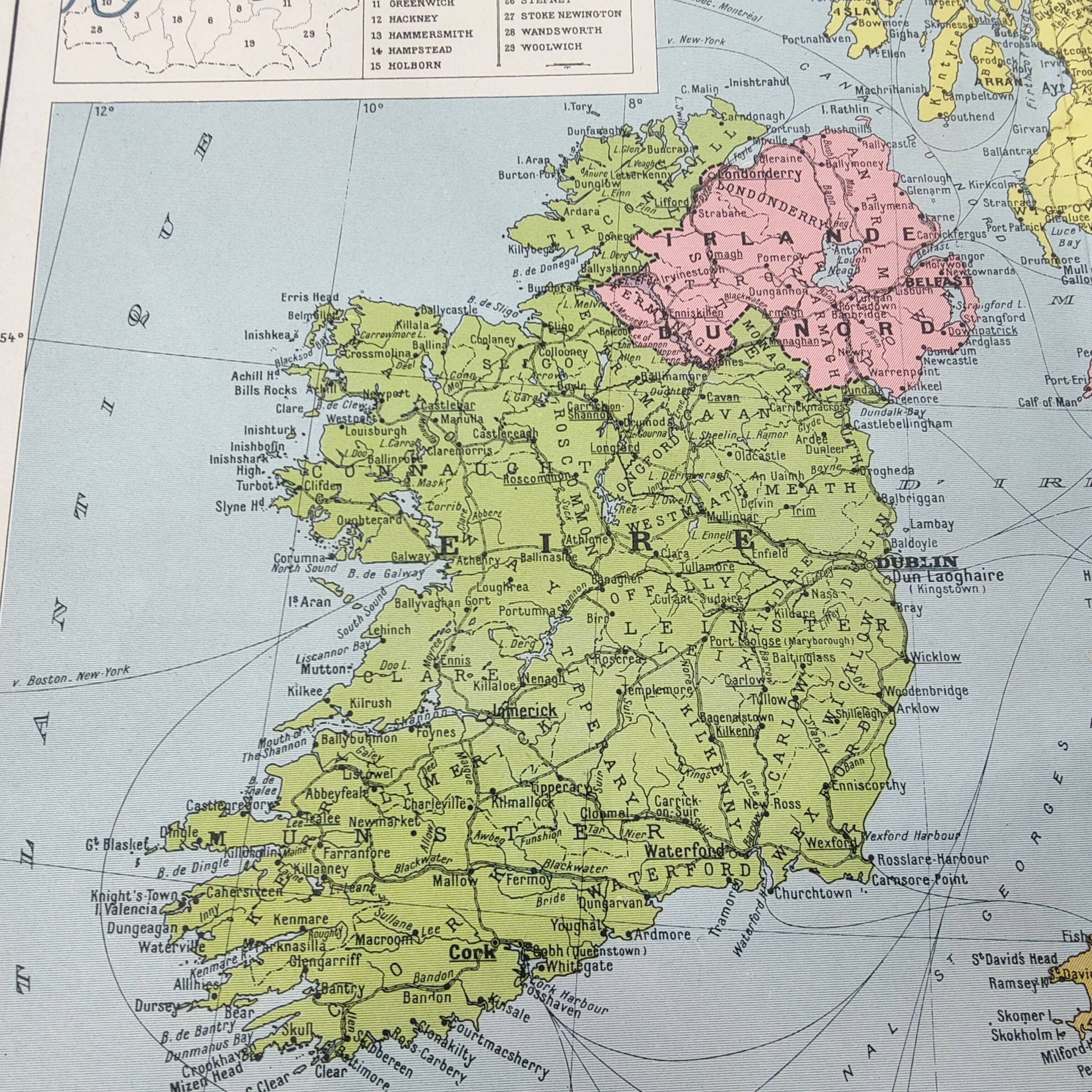Old map of Great Britain and Ireland 43x43cm from 1950
