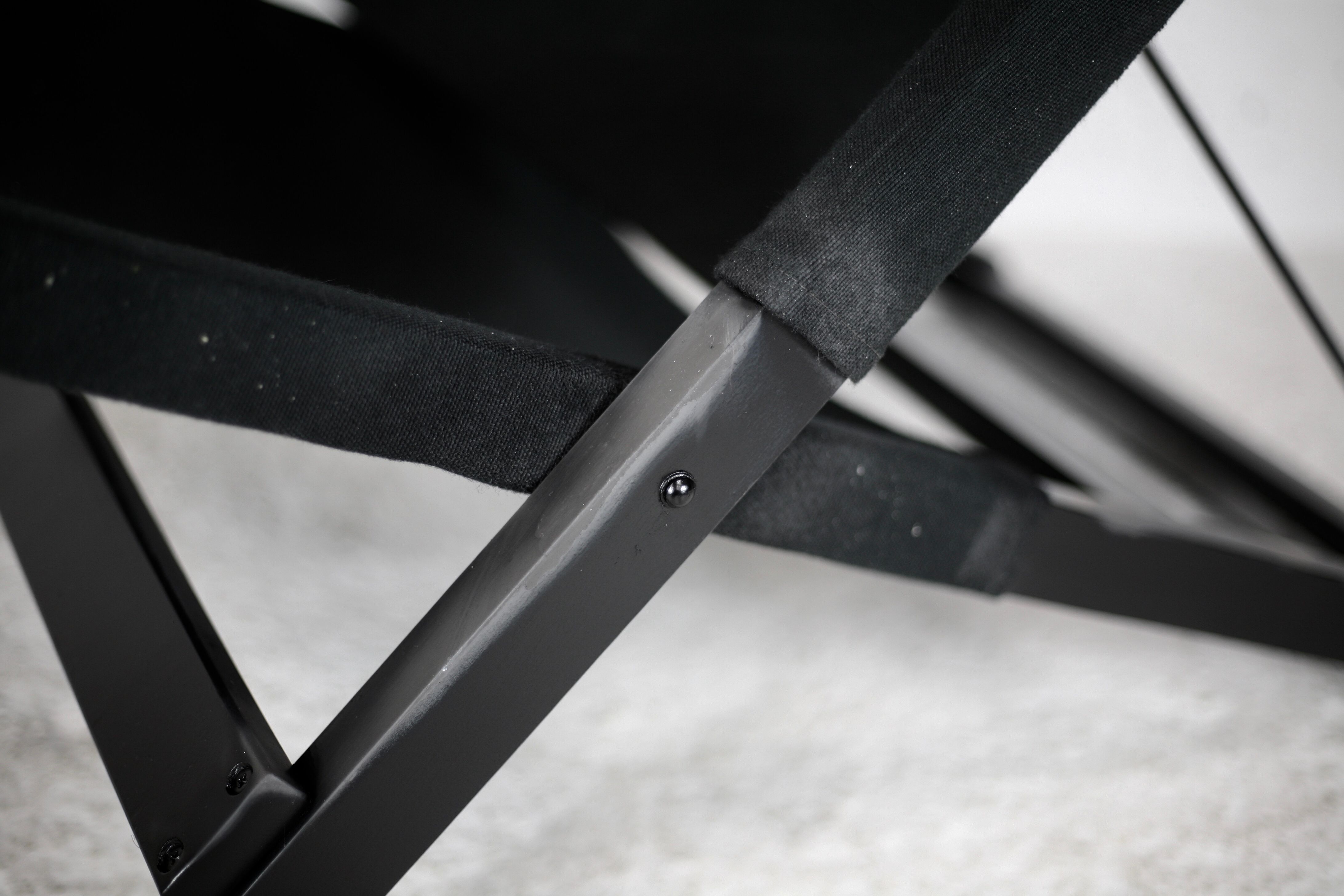 Armchair by Tord Bjorklund, black wood, steel and canvas. Ed. Ikéa, circa 1990.