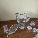 Set of Daum crystal vases and candle holders