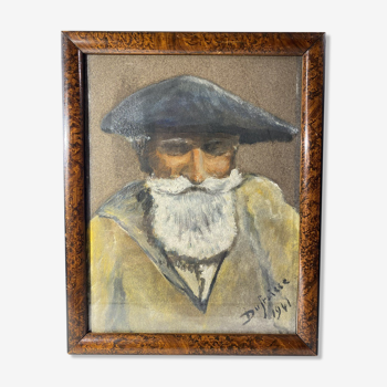 Old painting, portrait of a mountaineer dated 1941 signed Dufraisse