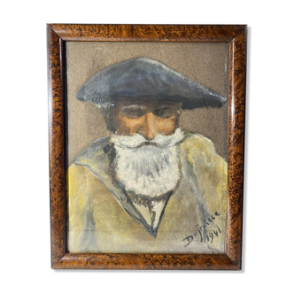 Old painting, portrait of a mountaineer dated 1941 signed Dufraisse