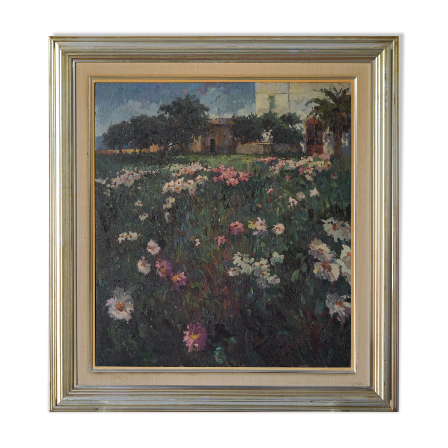 Landscape scene with floral meadow