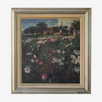 Scène de paysage avec prairie florale