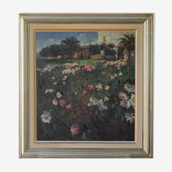 Landscape scene with floral meadow