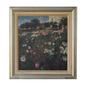 Scène de paysage avec prairie florale