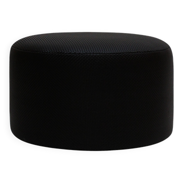 Contemporary Upholstered In Black Braided Lambskin Circular Pouff