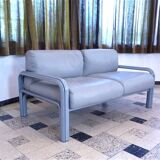 Two-Seater Leather and Steel Lounge Sofas by Gae Aulenti for Knoll International, 1970s, Set of 2