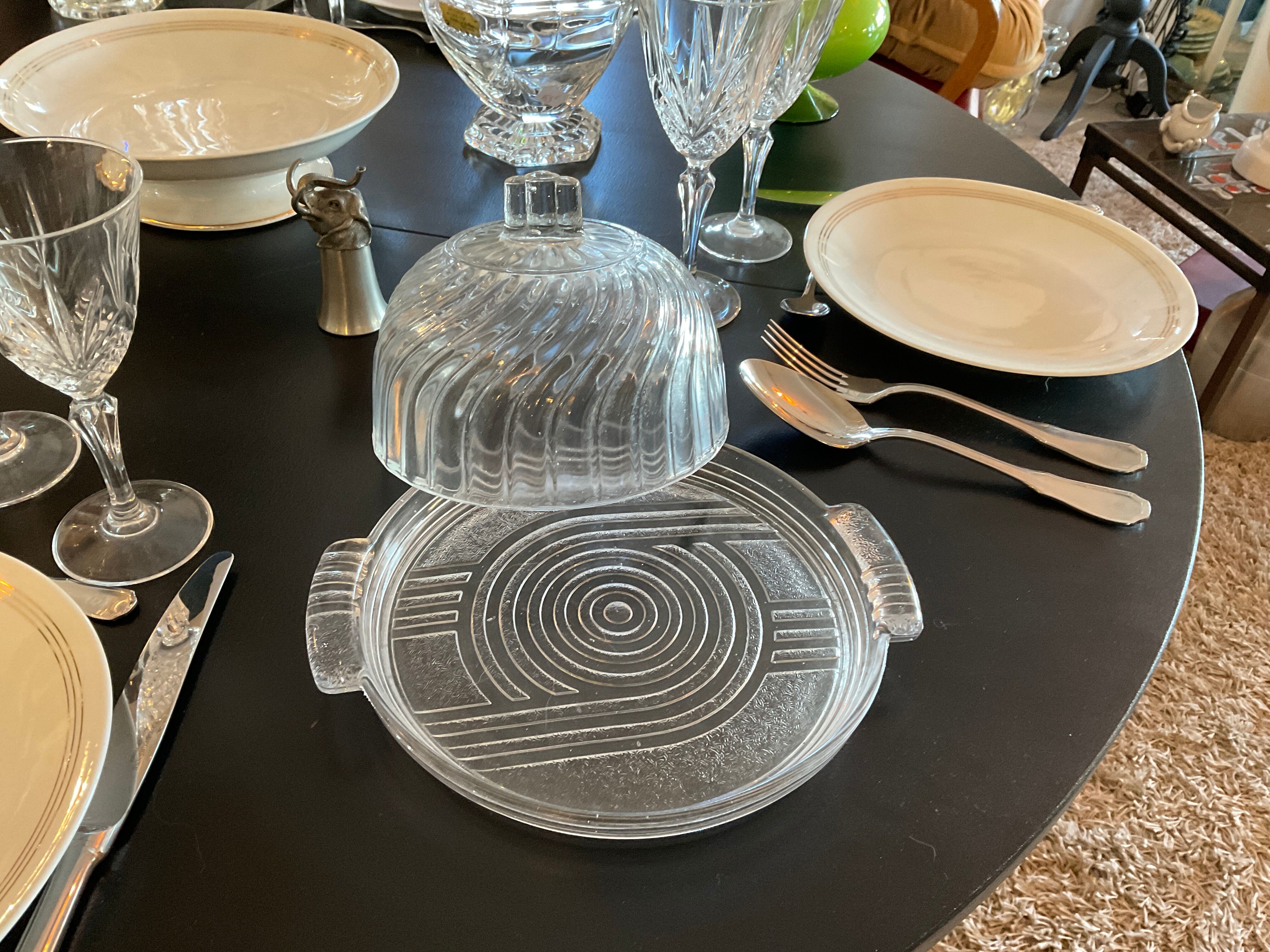 Bell and cheese dish Glass. Art Deco