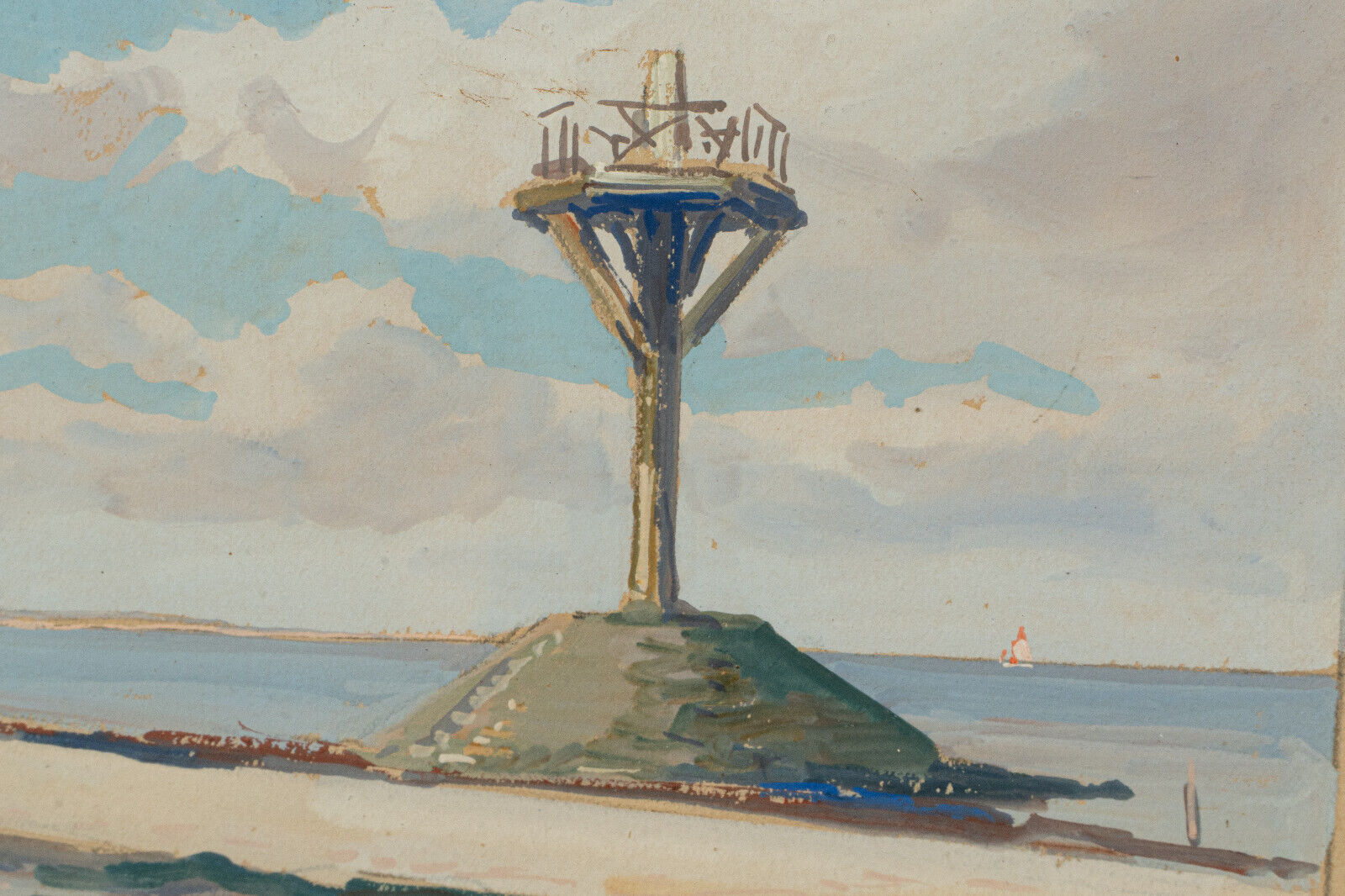 Watercolor on paper Christian Couillaud Noirmoutier The Passage of the Twentieth Gois