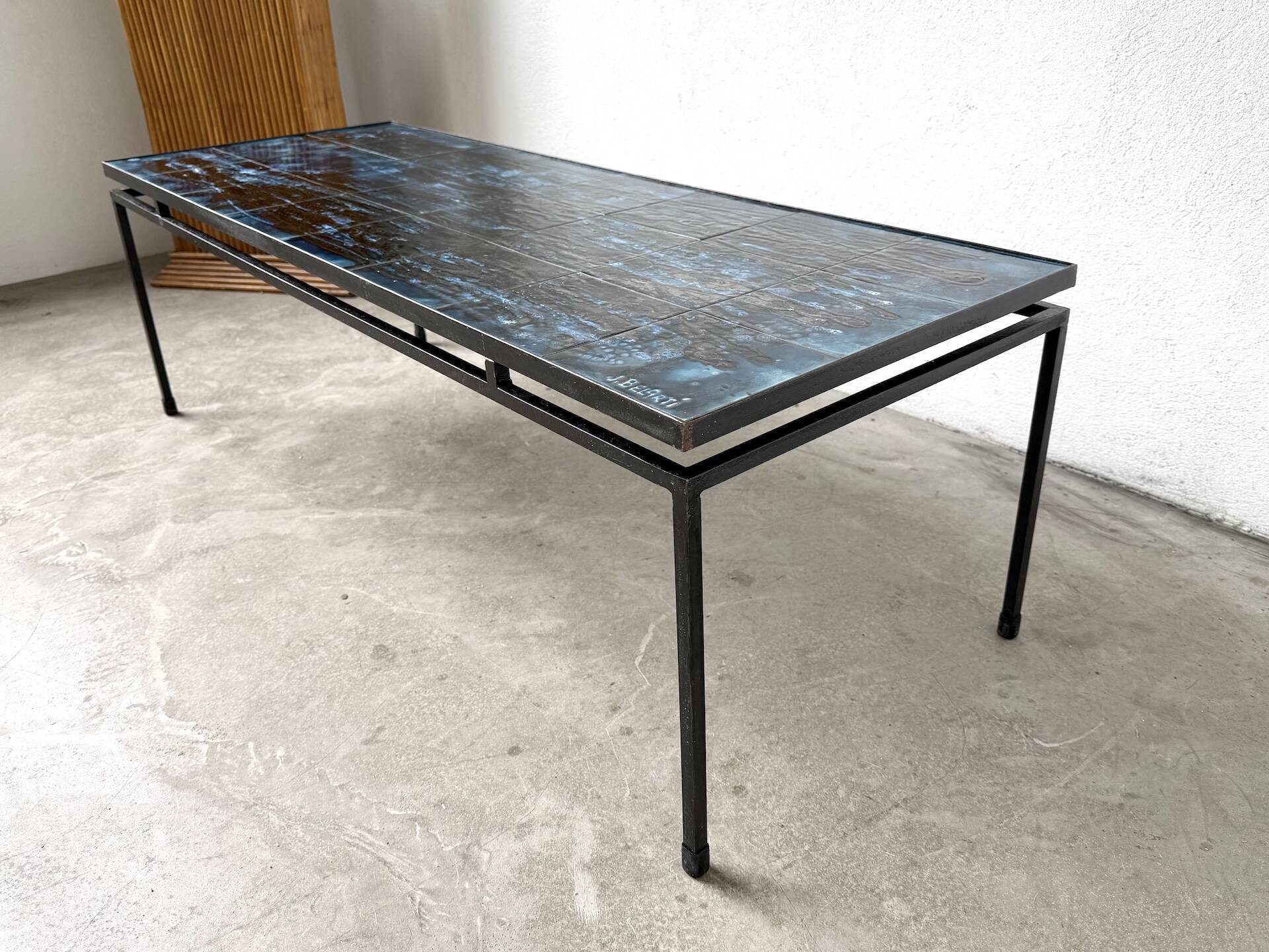 Metal and ceramic coffee table by J. Belarti, circa 1970
