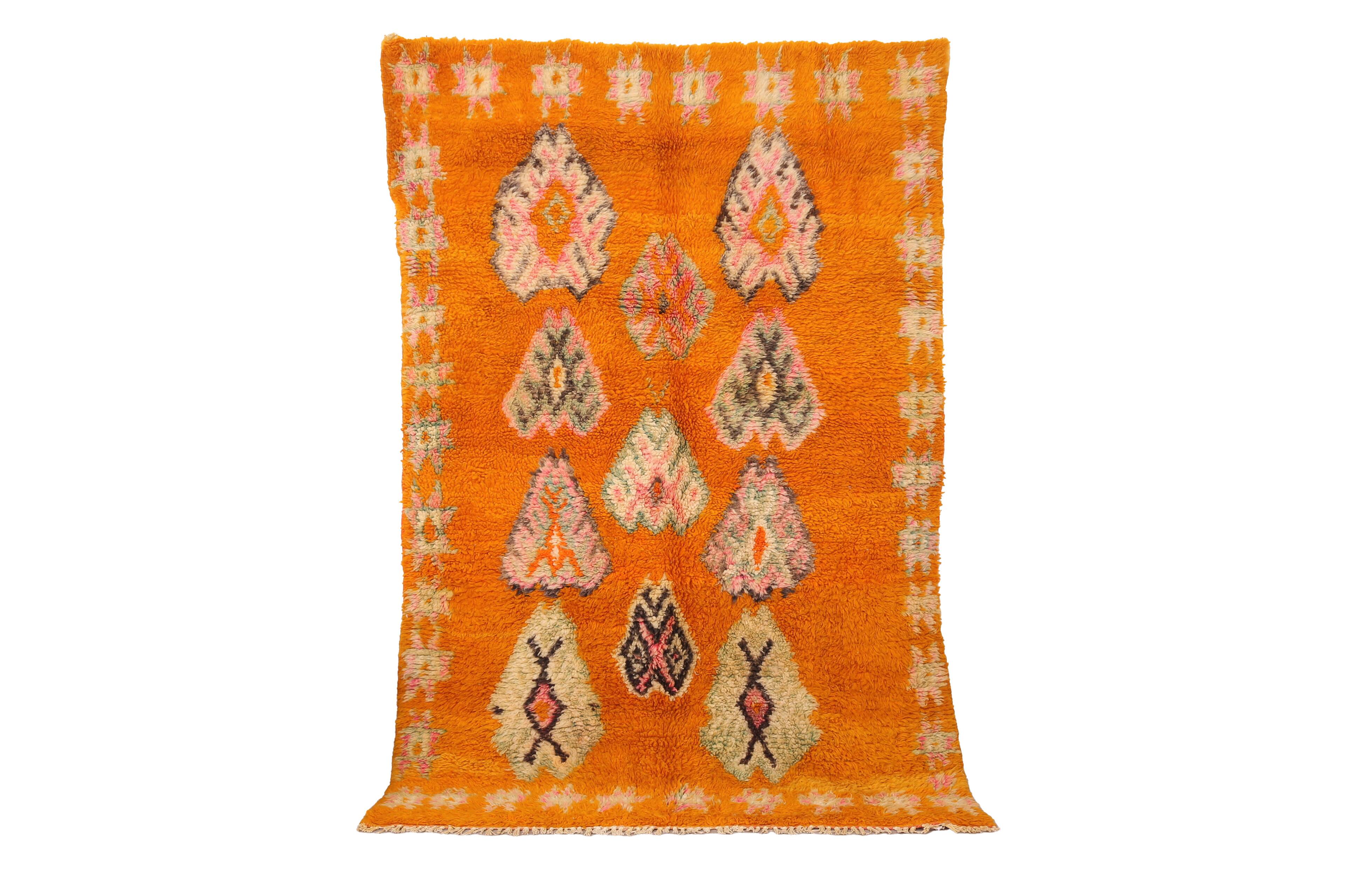 Tapis marocain vintage orange 153 x 228 cm - Authentique tapis berbère fait main