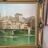 Oil on canvas depicting the "Ponte Vecchio" in Florence.