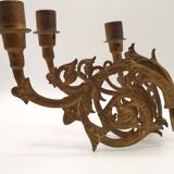 Stunning Pair of Large Antique 3-Arm Gilt Bronze Piano Sconce Candle Holders 4916