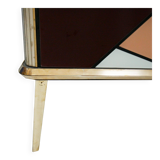 Mid-Century Modern Style Solid Wood Colored Glass and Brass Italian Sideboard