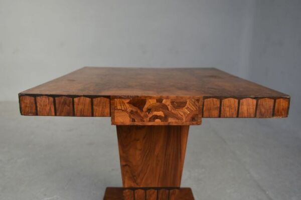 Guéridon carré Art déco 1930 marqueté de noyer