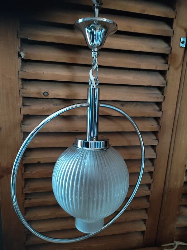 Chandelier suspension support metal chrome deco frosted globe
