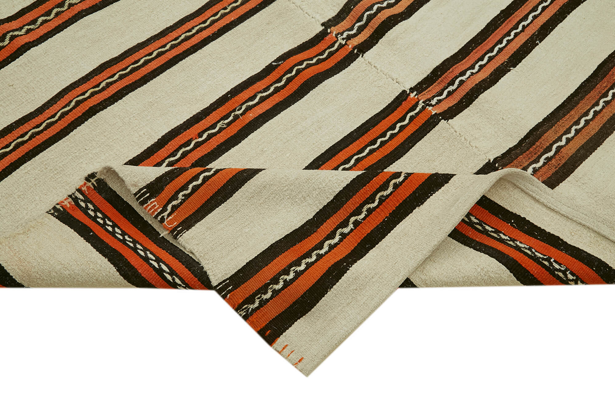 Hand-knotted turkish unique 1970s 185 cm x 347 cm multicolor hemp kilim carpet